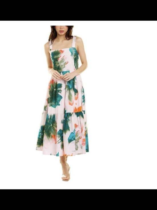 Tanya Taylor Dresses & Skirts - Tanya Taylor Pink Maxi Dress with Green & Orange Watercolor Print